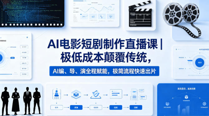 AI电影短剧制作直播课｜极低成本颠覆传统，AI编、导、演全程赋能，极简流程快速出片|协议软件打粉软件