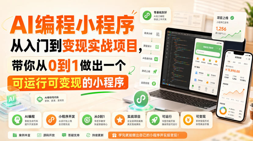 AI编程小程序从入门到变现实战项目，带你从0到1做出一个可运行可变现的小程序|一人科技OPC聚合软件