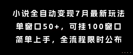 小说全自动变现7月玩法，单窗口50+，可挂100窗口，简单上手，全流程限时公布【揭秘】|HOOK协议网