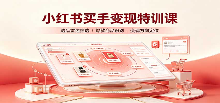 小红书买手变现特训课：账号定位养号起号，选品挂车，笔记标题封面全套教学|一人科技OPC聚合软件