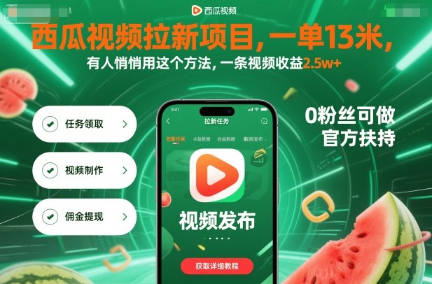 西瓜视频拉新项目，一单13米，有人悄悄用这个方法，一条视频收益2.5w+(附详细教程)|HOOK协议网