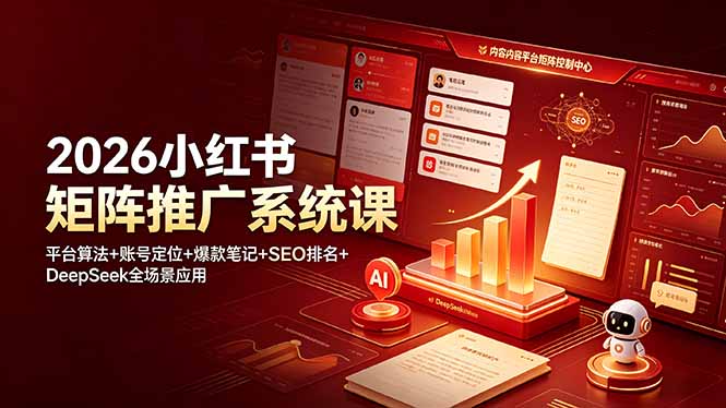 2026小红书矩阵推广系统课：平台算法+账号定位+爆款笔记+SEO排名+DeepSeek全场景应用|一人科技OPC聚合软件