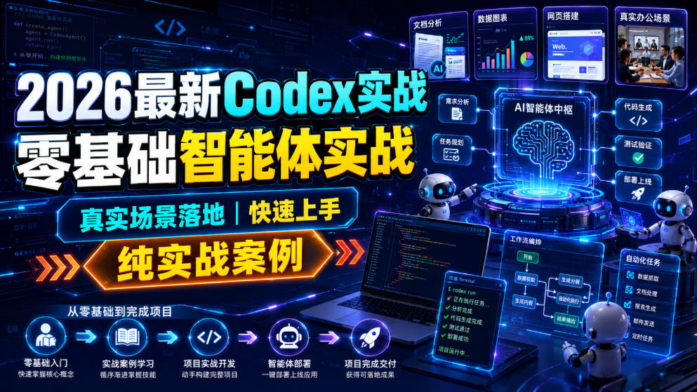 2026最新Codex实战零基础智能体实战，真实场景落地，快速上手，纯实战案例|一人科技OPC聚合软件