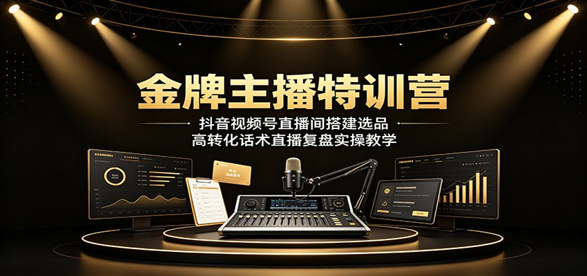 金牌主播特训营：抖音视频号直播间搭建选品，高转化话术直播复盘实操教学|一人科技OPC聚合软件