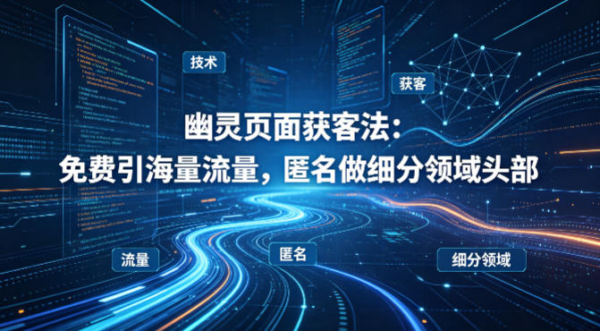 用懂技术！幽灵页面获客法：免费引海量流量，匿名做细分领域头部|协议软件打粉软件