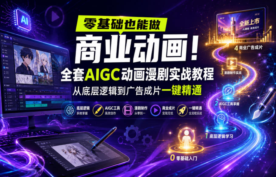 零基础也能做商业动画！全套AIGC动画漫剧实战教程，从底层逻辑到广告成片一键精通(更新0905)|一人科技OPC聚合软件