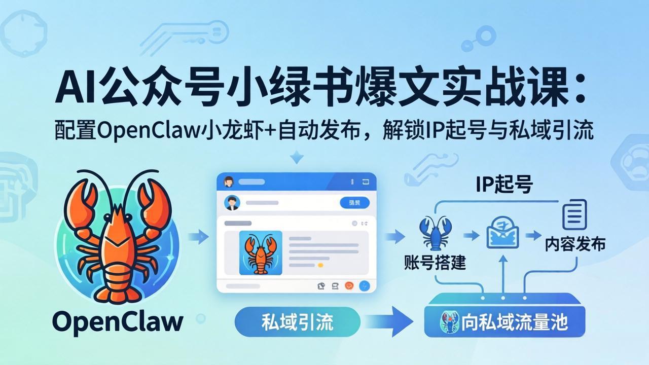 AI公众号小绿书变现实战课：小绿书爆文写作+OpenClaw自动发布，解锁IP起号与私域引流|协议软件打粉软件
