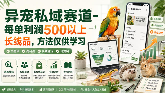 异宠私域赛道-每单利润500以上长线品，方法仅供学习|一人科技OPC聚合软件