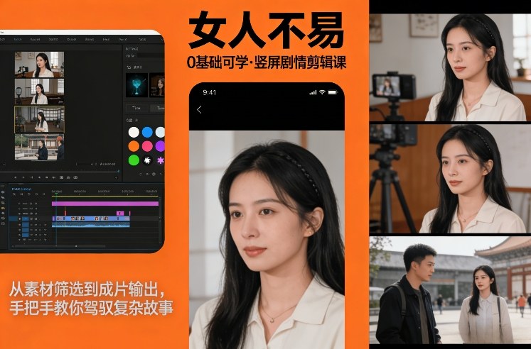 0基础可学！《女人不易》竖屏剧情剪辑课，从素材筛选到成片输出，手把手教你驾驭复杂故事|协议软件打粉软件