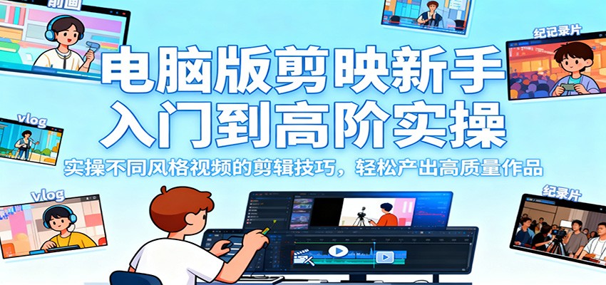 电脑版剪映新手入门到高阶实操，实操不同风格视频的剪辑技巧，轻松产出高质量作品|HOOK协议网