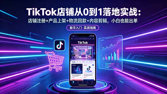 TikTok店铺从0到1落地实战：店铺注册+产品上架+物流回款+内容剪辑，小白也能出单|一人科技公司导航