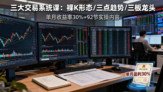 三大交易系统课：裸K形态/三点趋势/三板体系，单月收益率30%+92节实操内容|HOOK协议网