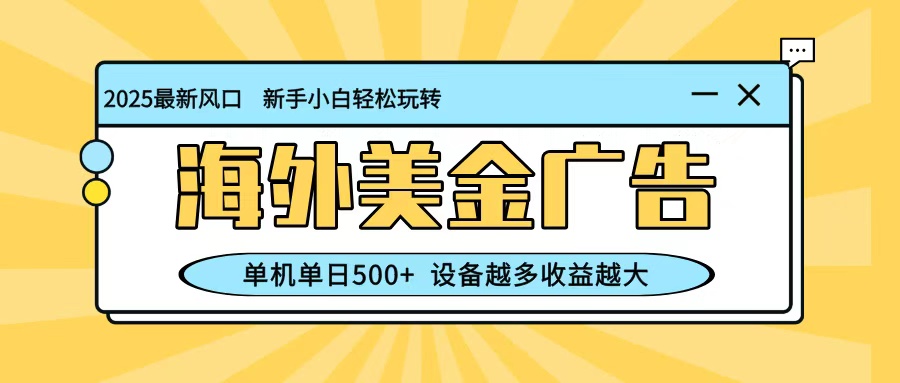 最新蓝海项目，海外美金广告，单机单日500+，可矩阵放大，设备越多收益越大|HOOK协议网