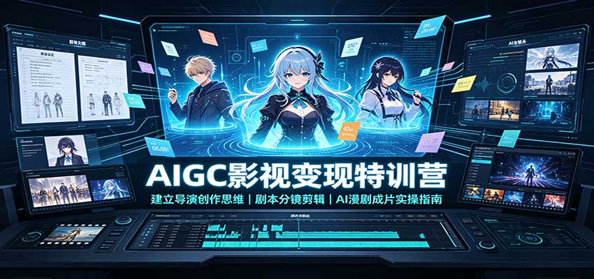 AIGC影视变现特训营：建立导演创作思维，剧本分镜剪辑，AI漫剧成片实操指南|一人科技OPC聚合软件