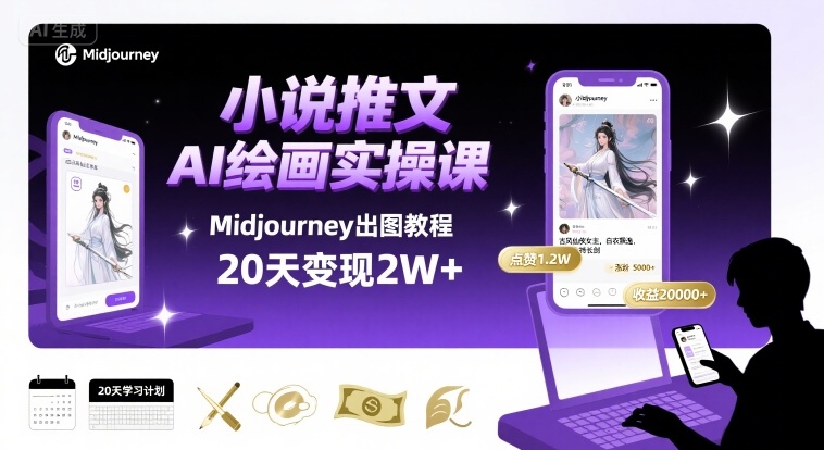 小说推文干货分享之AI绘画MJ出图实操课，用Midjourney做小说推文，20天挣2w|HOOK协议网