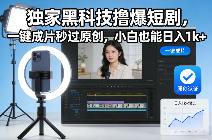 独家黑科技撸爆短剧，一键成片秒过原创，小白也能日入1k+【揭秘】|HOOK协议网