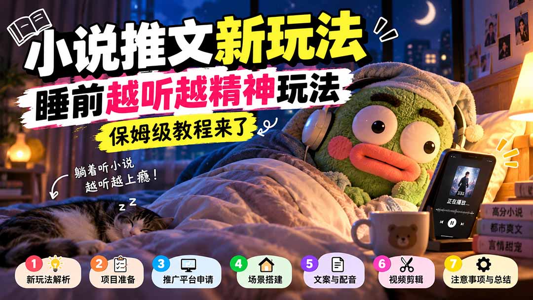 小说推文新玩法，睡前越听越精神玩法，保姆级教程来了|一人科技OPC聚合软件