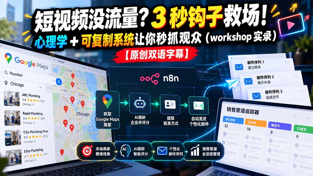 短视频没流量？3 秒钩子救场！心理学 + 可复制系统让你秒抓观众(workshop 实录|一人科技OPC聚合软件