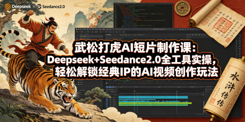 武松打虎AI短片制作课：Deepseek+Seedance2.0全工具实操，轻松解锁经典IP的AI视频创作玩法|一人科技公司导航