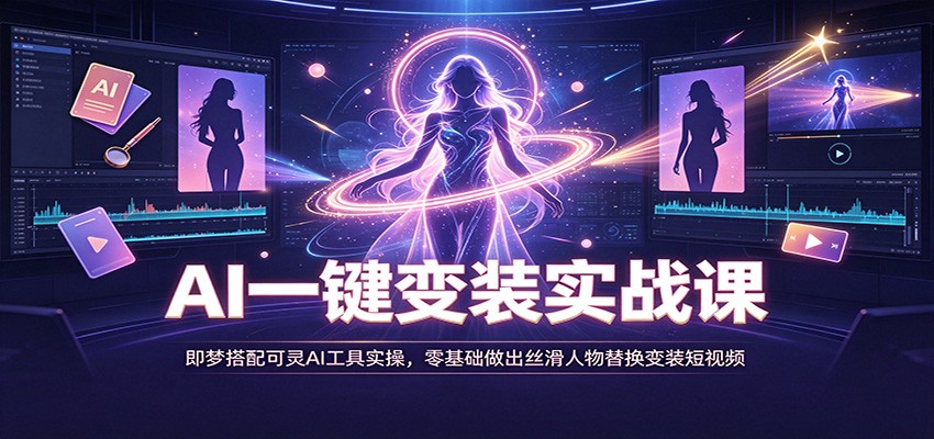AI一键变装实战课：即梦搭配可灵AI工具实操，零基础做出丝滑人物替换变装短视频|一人科技OPC聚合软件