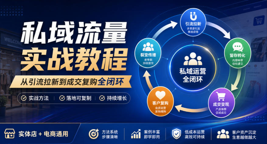 私域流量实战教程，从引流拉新到成交复购全闭环，实体店电商通用|一人科技OPC聚合软件