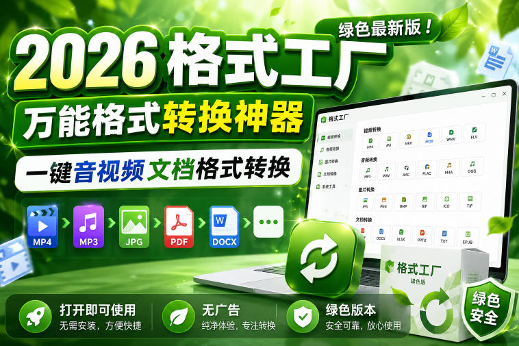 2026格式工厂绿色最新版！万能格式转换神器，一键音视频文档格式转换，打开即可使用，无广告绿色版本|一人科技公司导航