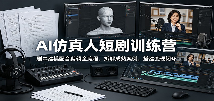 AI仿真人短剧训练营：剧本建模配音剪辑全流程，拆解成熟案例，搭建变现闭环|一人科技公司导航