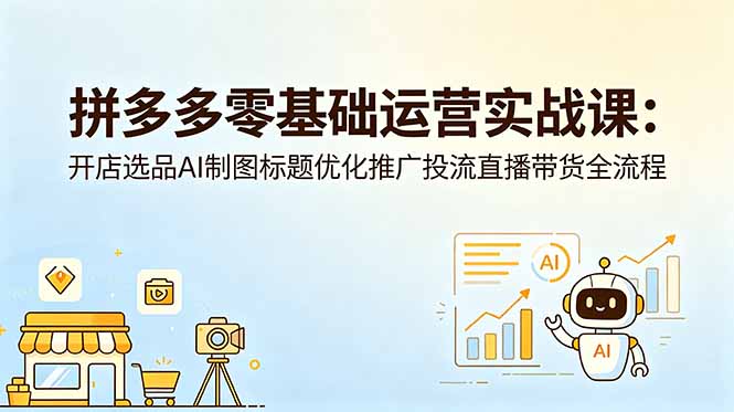 拼多多零基础运营实战课：开店选品AI制图标题优化推广投流直播带货全流程|一人科技公司导航