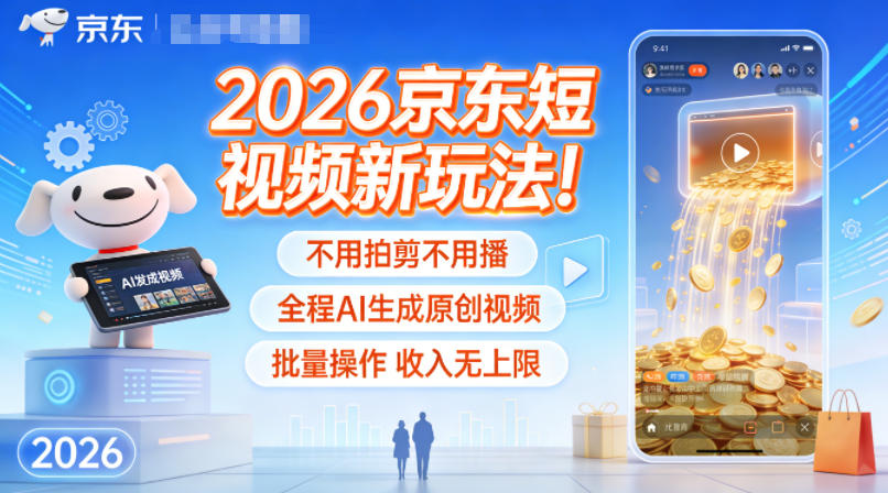 2026京东短视频新玩法！不用拍剪不用播，全程AI生成原创视频，批量操作收入无上限|HOOK协议网