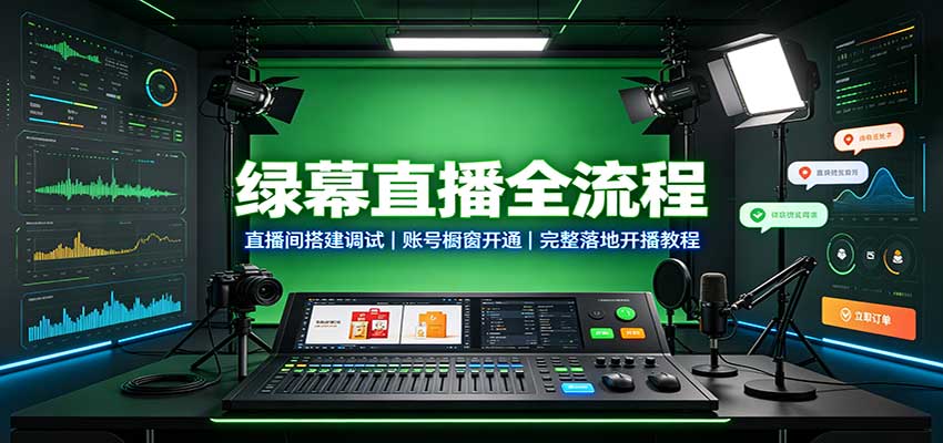 绿幕直播全流程：直播间搭建调试，账号橱窗开通，完整落地开播教程|一人科技OPC聚合软件