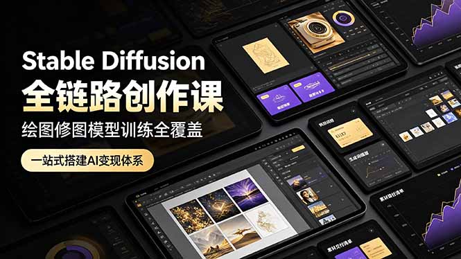 Stable Diffusion全链路创作课，绘图修图模型训练全覆盖，一站式搭建AI变现体系|一人科技OPC聚合软件