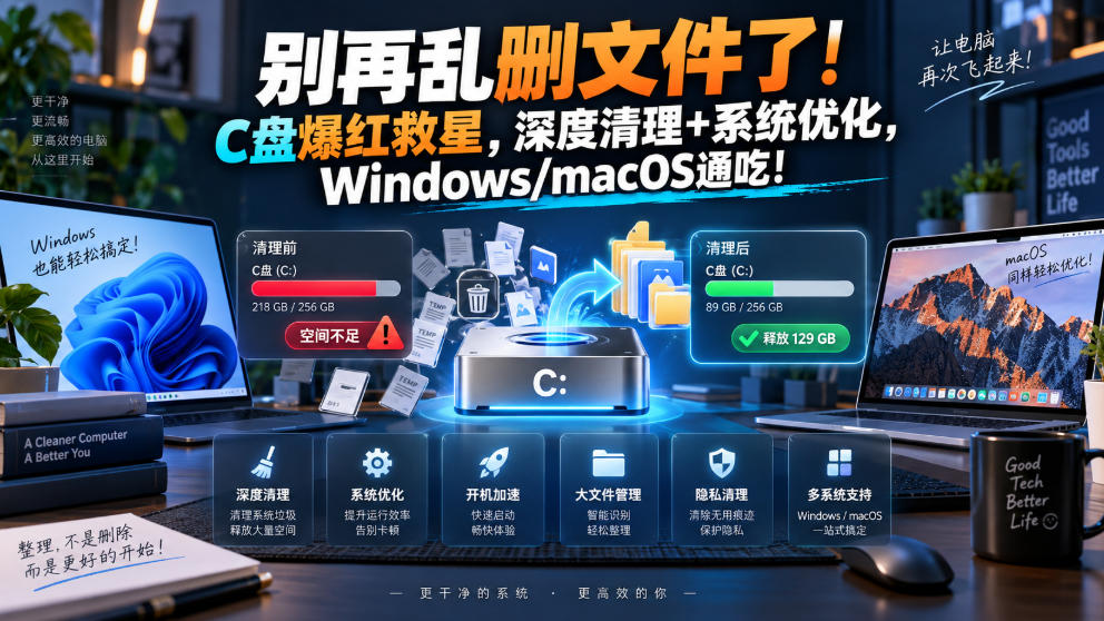 别再乱删文件了！C盘爆红救星，深度清理+系统优化，Windows/macOS通吃！|一人科技OPC聚合软件