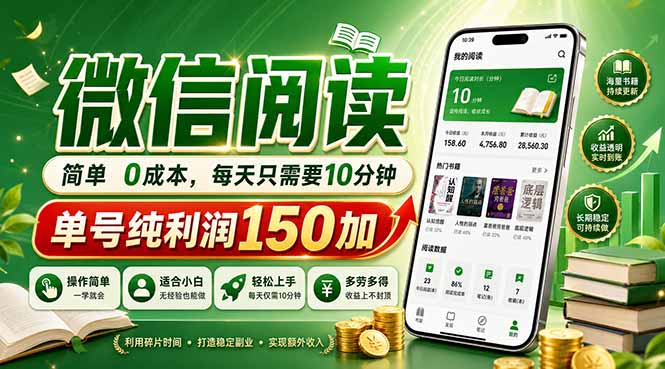 最新微信阅读，每日10分钟，单号利润150+，可批量放大操作，简单0成本|一人科技公司导航