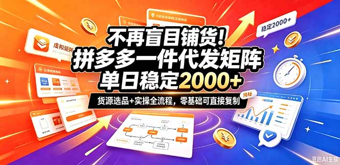 不再盲目铺货！拼多多一件代发矩阵落地攻略，提供优质货源店铺运营全流程，零基础可直接复制|一人科技OPC聚合软件