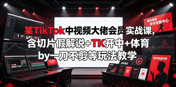 某TikTok中视频大佬会员实战课，含切片假解说+TK开中+体育by一刀不剪等玩法教学|一人科技OPC聚合软件