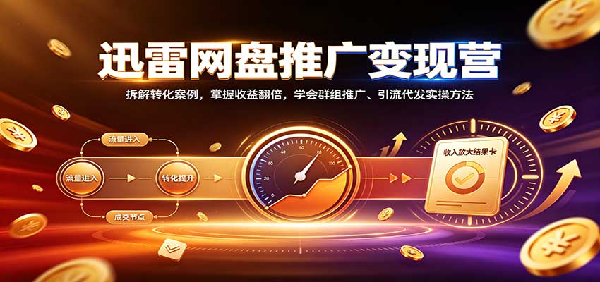 迅雷网盘推广变现营：拆解转化案例，掌握收益翻倍，学会群组推广、引流代发实操方法|一人科技OPC聚合软件