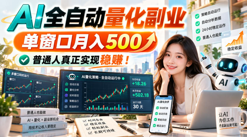 AI全自动量化副业，单窗口月入500，普通人真正实现稳賺！【揭秘】|一人科技OPC聚合软件