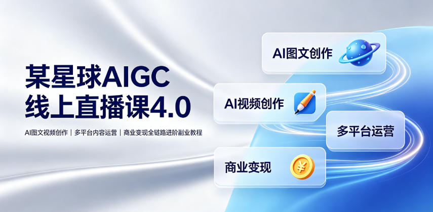 某星球AIGC线上直播课4.0｜AI图文视频创作、多平台内容运营、商业变现全链路进阶副业教程|一人科技OPC聚合软件
