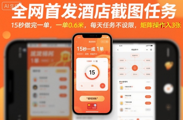 全网首发酒店截图任务，15秒做完一单，一单0.6米，每天任务不设限，矩阵操作日入3张【揭秘】|HOOK协议网
