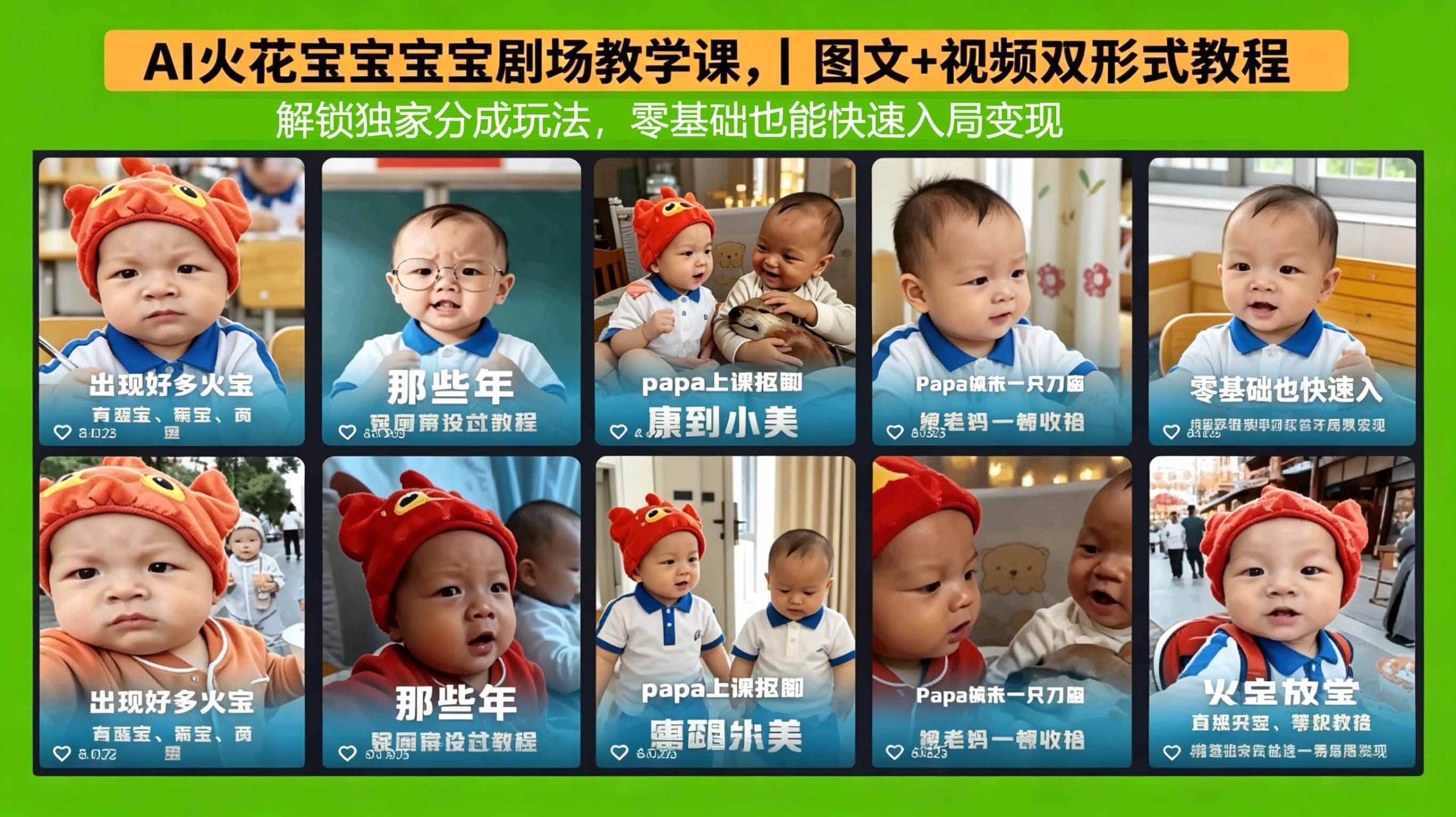 AI火花宝宝宝宝剧场教学课，图文+视频双形式教程，解锁独家分成玩法，零基础也能快速入局变现|协议软件打粉软件