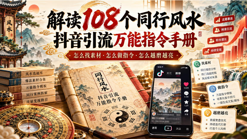 解读108个同行风水抖音引流万能指令手册，怎么找素材·怎么做指令·怎么越磨越亮【文档】|一人科技OPC聚合软件
