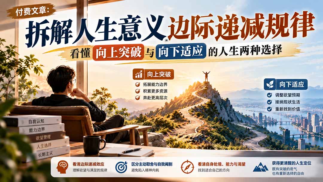 付费文章：拆解人生意义边际递减规律，看懂向上突破与向下适应的人生两种选择|一人科技OPC聚合软件