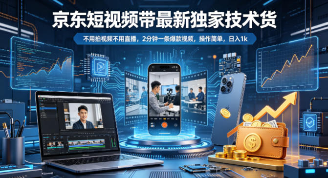 京东短视频带货最新独家技术，不用拍视频不用直播，2分钟一条爆款视频，操作简单，日入1k+【揭秘】|协议软件打粉软件