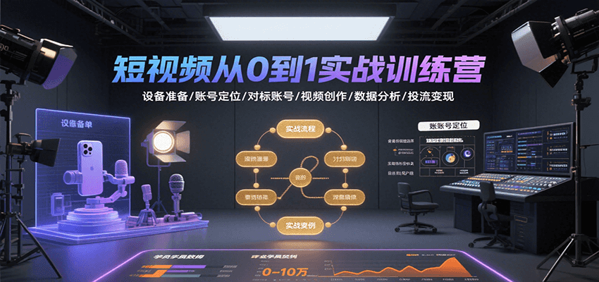 短视频从0到1实战训练营：设备准备/账号定位/对标账号/视频创作/数据分析/投流变现|HOOK协议网