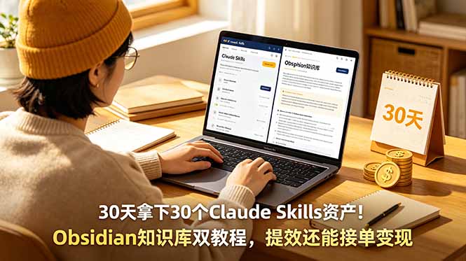 30天拿下30个Claude Skills资产！Obsidian知识库双教程，提效还能接单变现|一人科技公司导航