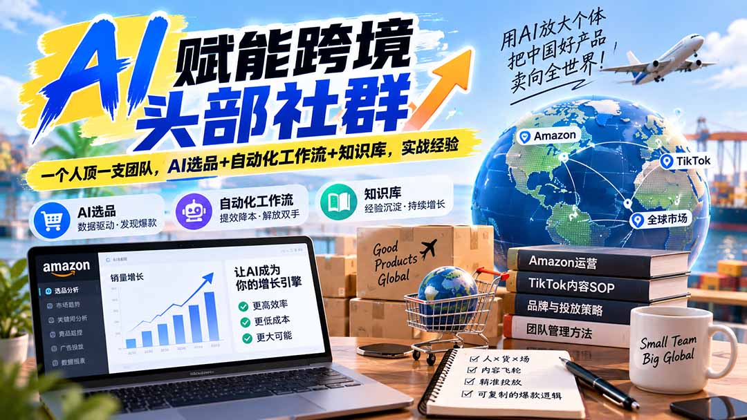 AI赋能跨境头部社群-更新1023：一个人顶一支团队，AI选品+自动化工作流+知识库，实战经验|一人科技OPC聚合软件
