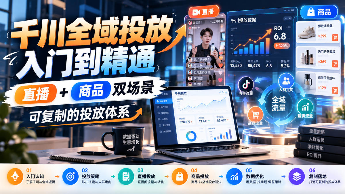 千川全域投放入门到精通，直播+商品双场景，可复制的投放体系(更新1026)|一人科技OPC聚合软件
