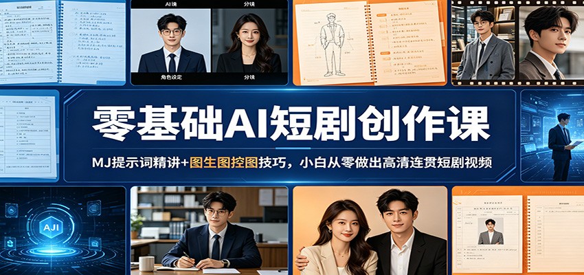 零基础AI短剧创作课：MJ提示词精讲+图生图控图技巧，小白从零做出高清连贯短剧视频|协议软件打粉软件