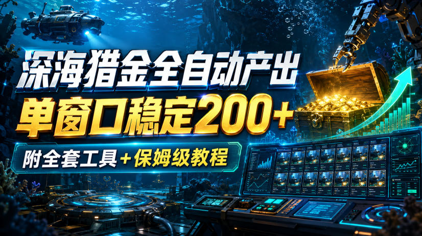 深海猎金全自动产出，单窗口稳定200+，附全套工具+保姆级教程【揭秘】|一人科技OPC聚合软件