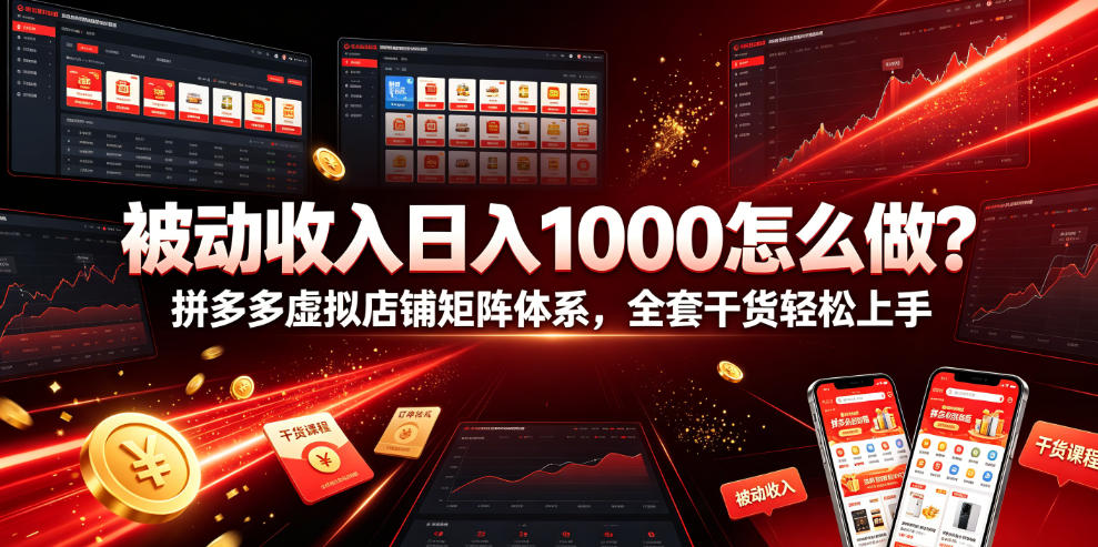 被动收入日入1000怎么做？拼多多虚拟店铺矩阵体系，全套干货轻松上手【揭秘】|一人科技OPC聚合软件